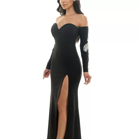 Dresses & Skirts - Juniors' Strapless Rhinestone Applique on Sleeve Bodycon Mermaid Gown